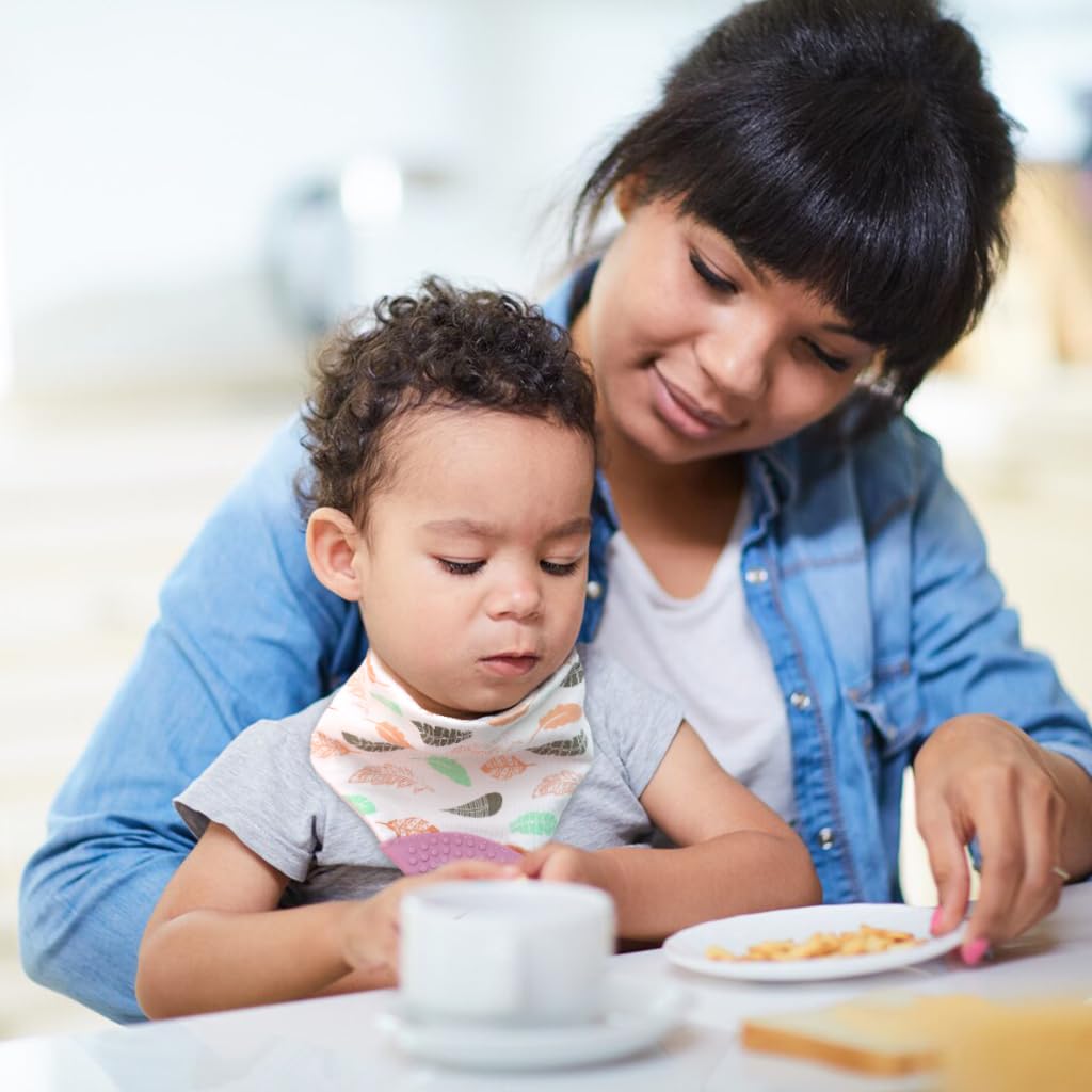 SNOWIE SOFT Baby Bib for Feeding with Adjustable Snap Buttons and Teether Corner | Pink Cotton Bandana for Babies