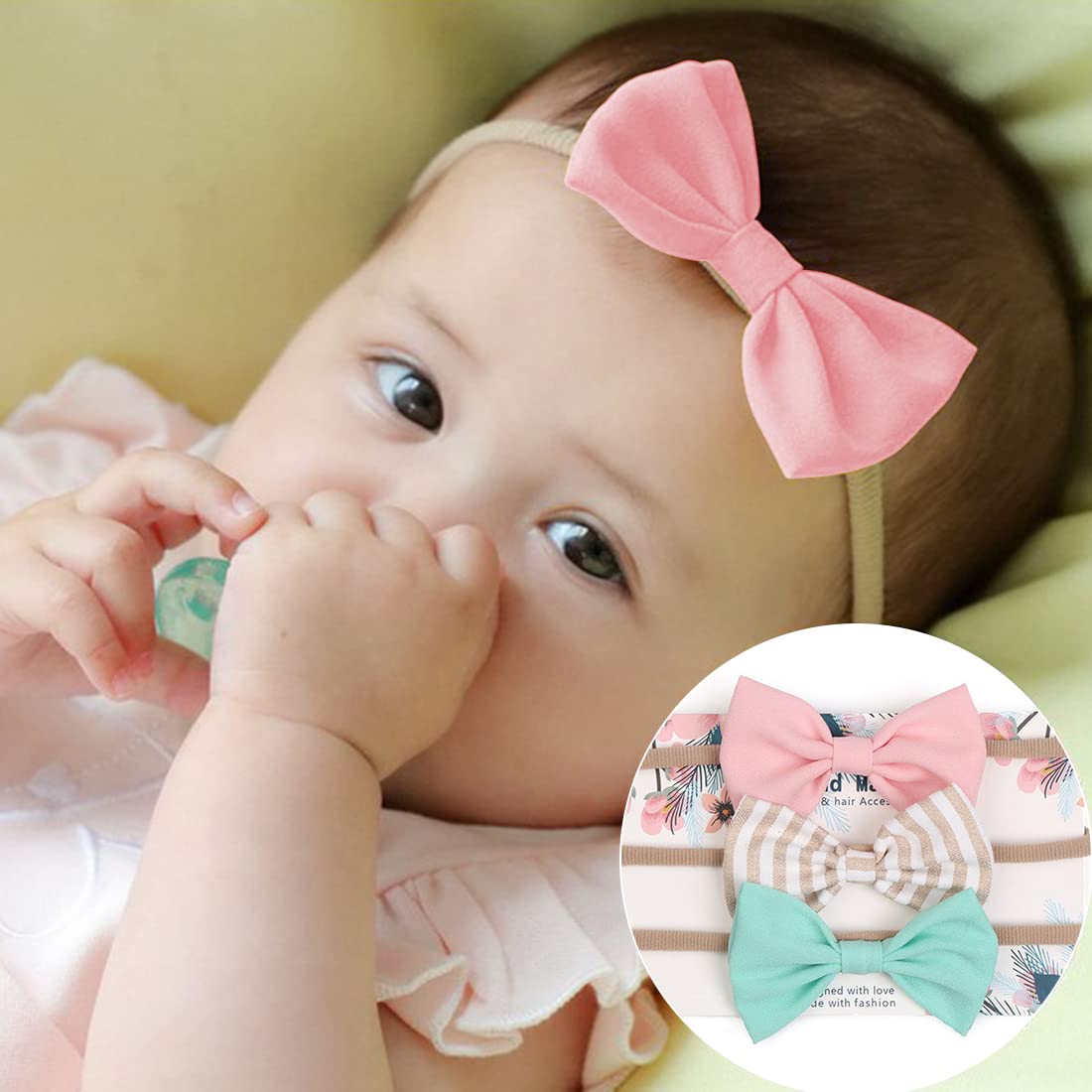 Zibuyu Baby Headband Set for Newborn Photos featuring Elastic Fit 5–12 in & Soft Nylon | 3 Pieces for Girls 0–6 Months