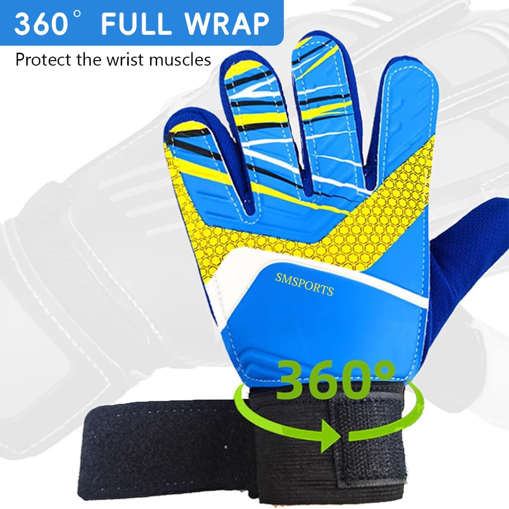 Proberos Football Goalkeeper Gloves for Kids with Anti Slip Latex Palm and Size 7 Fit | Blue Youth Soccer Training