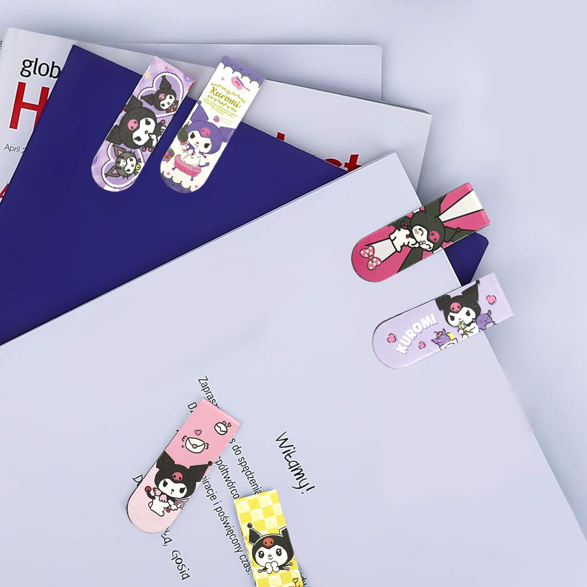 Climberty® 6Pcs Kuromi Magnetic Bookmarks - Kawaii Bi-fold Tear-Resistant Bookmarkers, Adorable Cartoon Reading Companion & Study Tool Gift