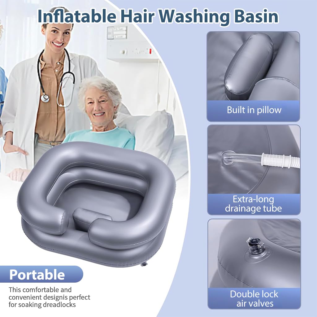 PALAY Inflatable Washing Hair Basin, Portable Hair Washing Tray for Elderly, Disabled, Pregnant, Injured, Bedridden and Handicap, Hair Washing Sink with Drain Tube Use, Pink