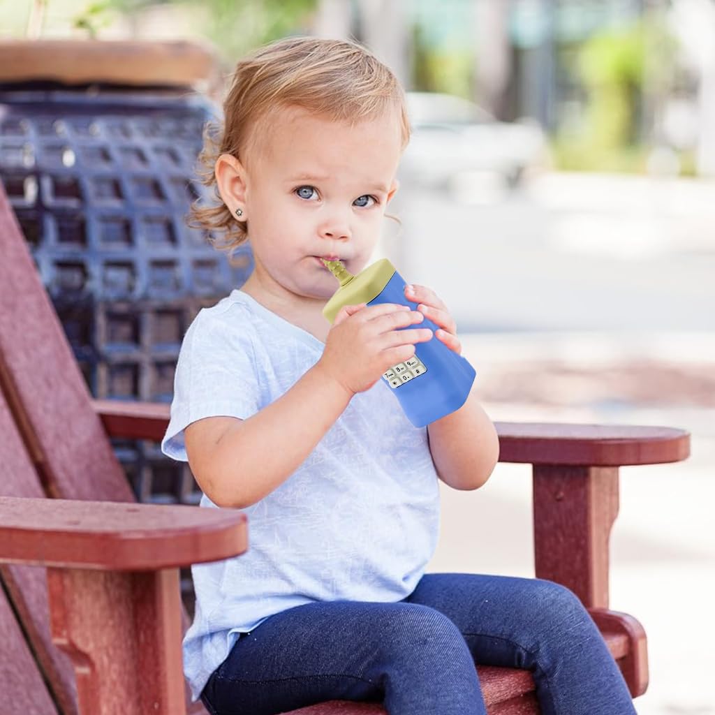 SNOWIE SOFT® Silicone Baby Straw Cup Sippy Cup, Creative Cell Phone Baby Teether Silicone Sippy Cup for Baby Food-Grade BPA-Free Baby Sipper Bottle with Teether Straw, Baby Shower Gift, 150ml Blue