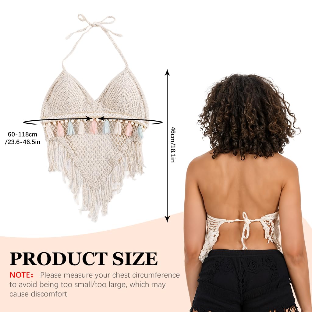 PALAY Women's Crochet Halter Top for Summer Beachwear with Fixed Bra Pads | Boho Backless Cami