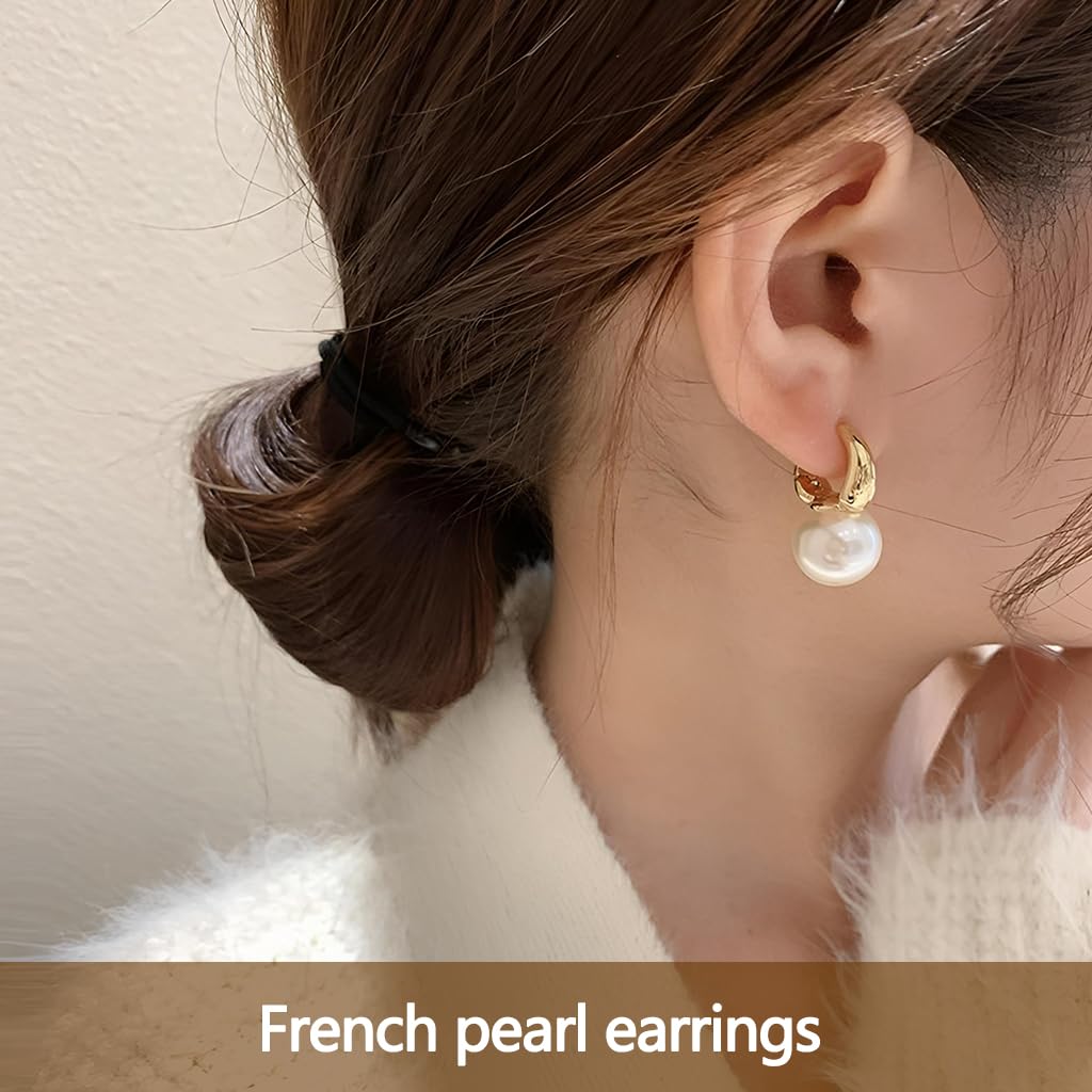 ZIBUYU Pearl Earrings for Women with Secure Closure and Gold Plated Finish | Elegant Gift