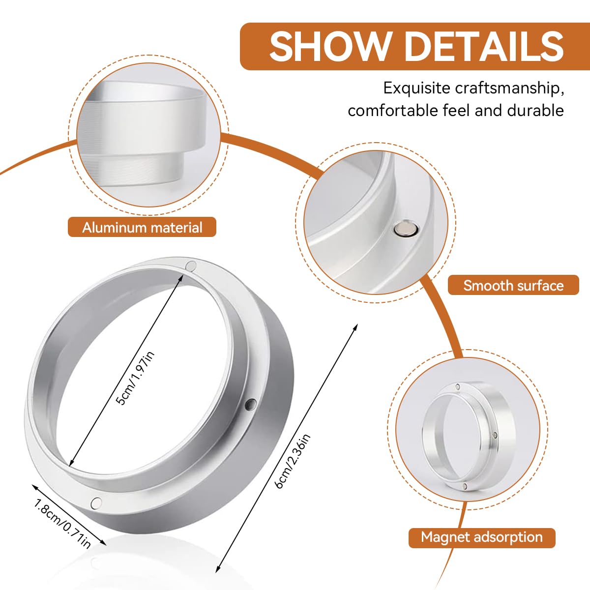 Supvox Espresso Powder Ring for 51mm Portafilter with Magnetic Snap-On Design | Stainless Steel