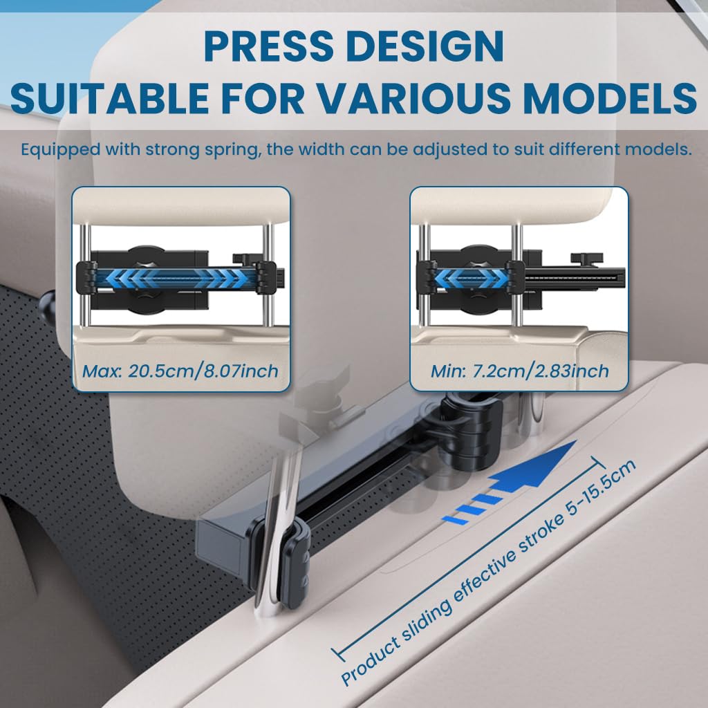 STHIRA Tablet Holder for Car Headrest with 3 in 1 Adjustable Extension Arm | 4.7–12.9 in Universal Mount
