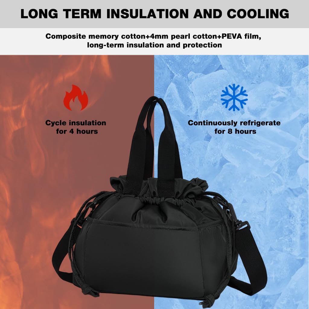 Supvox Lunch Bag for Work and Picnic with 11L Capacity and Drawstring Closure | Removable Shoulder Strap and Nylon Material