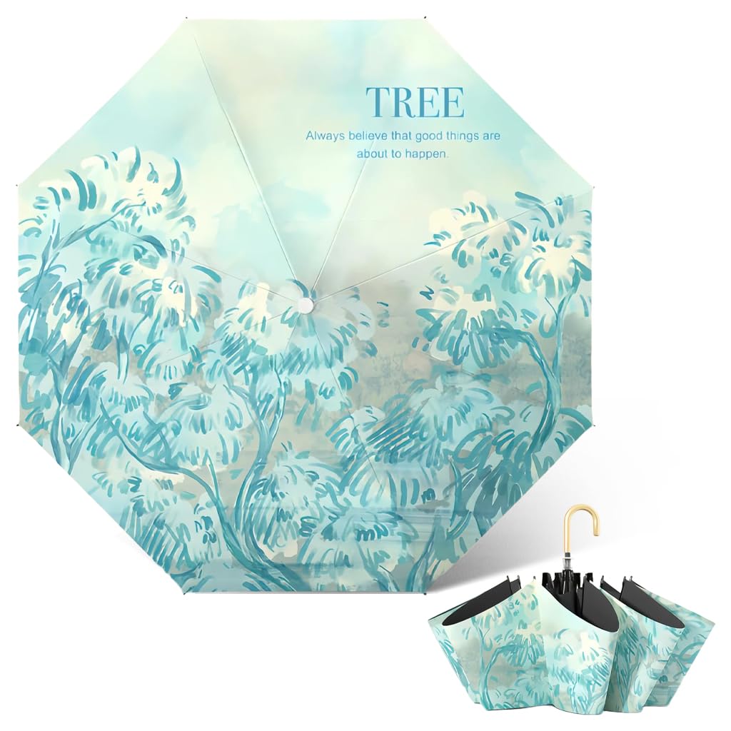 Zibuyu Umbrella for Sun Protection with 8 Fiber Ribs and Golden Curved Handle | 100cm Canopy