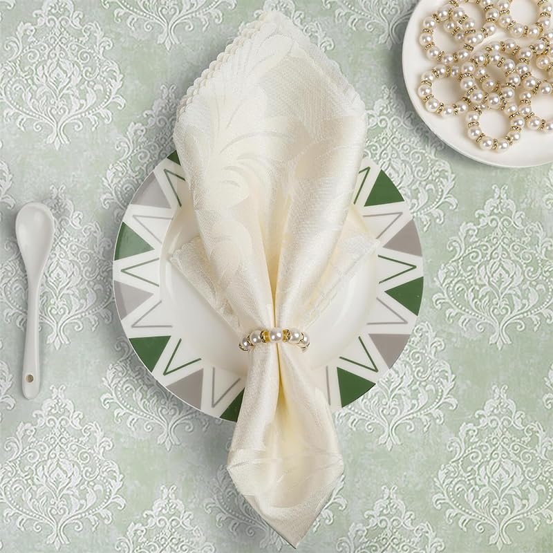 Supvox Napkin Rings for Table Settings featuring Beaded Glossing Pearl Design 12 Pcs Gold