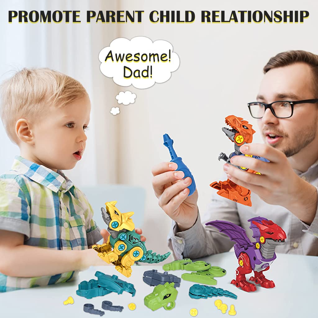 PATPAT  Dinosaur Toys for Kids, Dinosaur Robot Transformers Toys STEM Construction Building Toys for Kids, Dinosaur Toys with Screwdriver Building Blocks Gifts for Kids 3 - 8 Year Old (5 PCS 9-16cm)