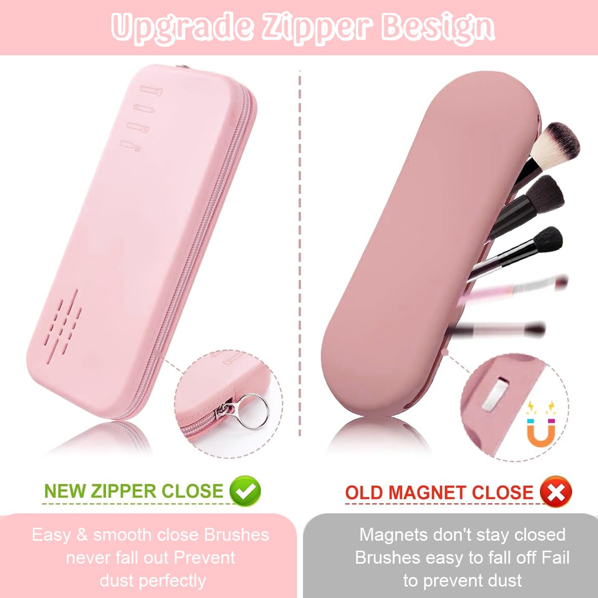 MAYCREATE Makeup Brush Holder for Travel with Zippered Silicone Pouch 8.9x4 in | Pink