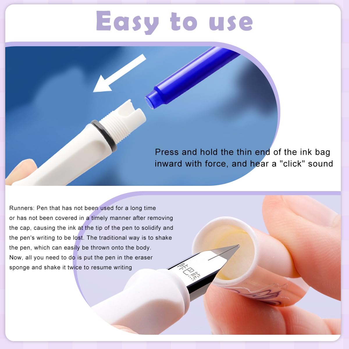 Climberty Fountain Pen for Students with 0.38mm Tip and Erasable Blue Ink | Refillable Writing Kit for School and Office