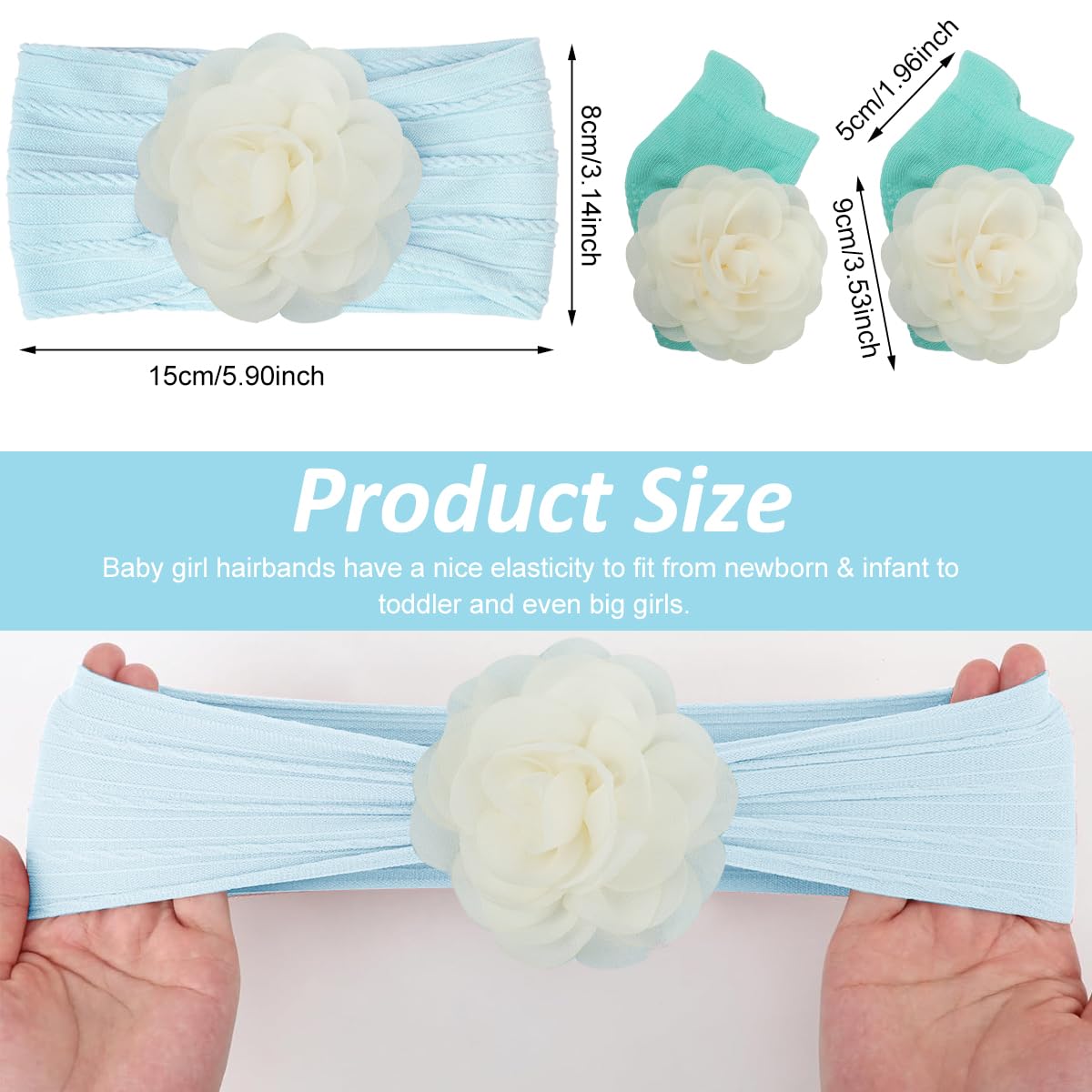 SNOWIE SOFT Chiffon Flower Hair Bands for Baby Girl and Socks Set in Blue | Soft Breathable Nylon Gift for Newborns