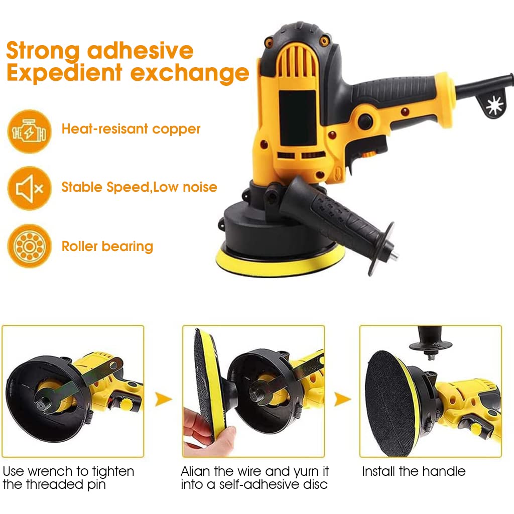 125mm Electric Car Polisher Machine for Car and Home Use with 700w Motor and Variable Speed | Includes 5 Sponge Pads and 2 Wool Pads