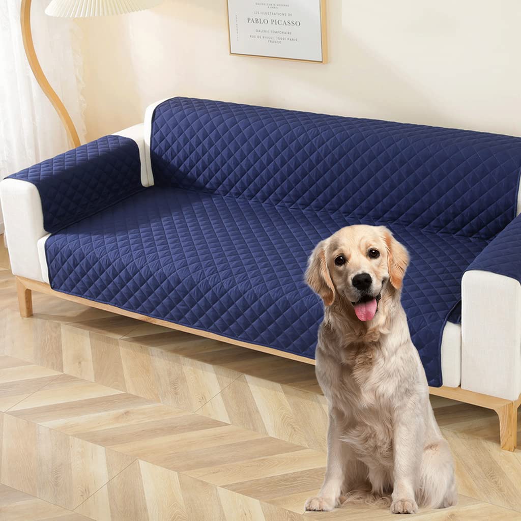 HASTHIP® Sofa Cover 3 Seater, Sofa Slipcover, Reversible Oversized Water Resistant Couch Cover with Foam Sticks Elastic Straps, Furniture Protector for Children Pets Dog Cat, 190 * 196cm (Blue/Grey)