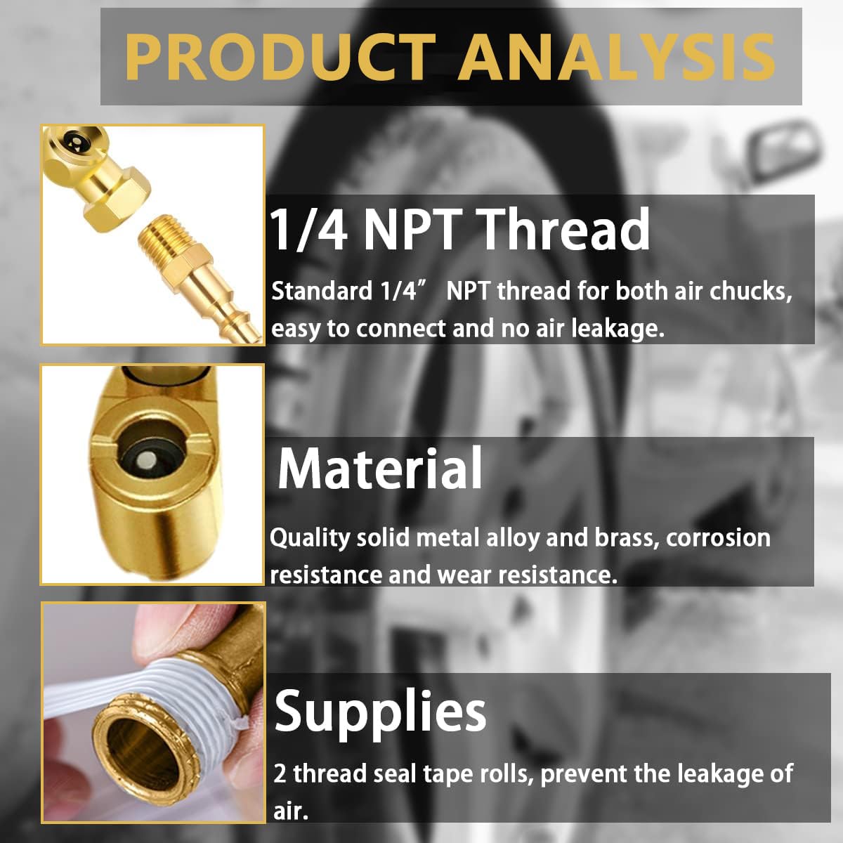 STHIRA Air Chuck Set for Tire Inflation featuring Dual Head 1/4 Inch NPT Connectors | Brass Construction