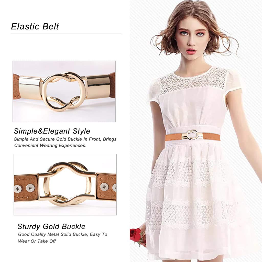GUSTAVE Waist Belt for Dresses featuring Gold Buckle and 68cm Elastic Band | 2 Pack