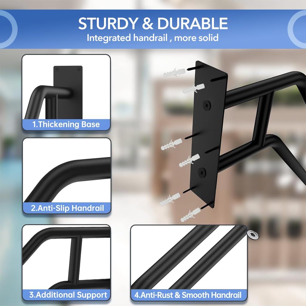 HANNEA Grab Bar for Stairs and Porch with 22.8 in 45° Slanted Handle | Wrought Iron Safety Handrail