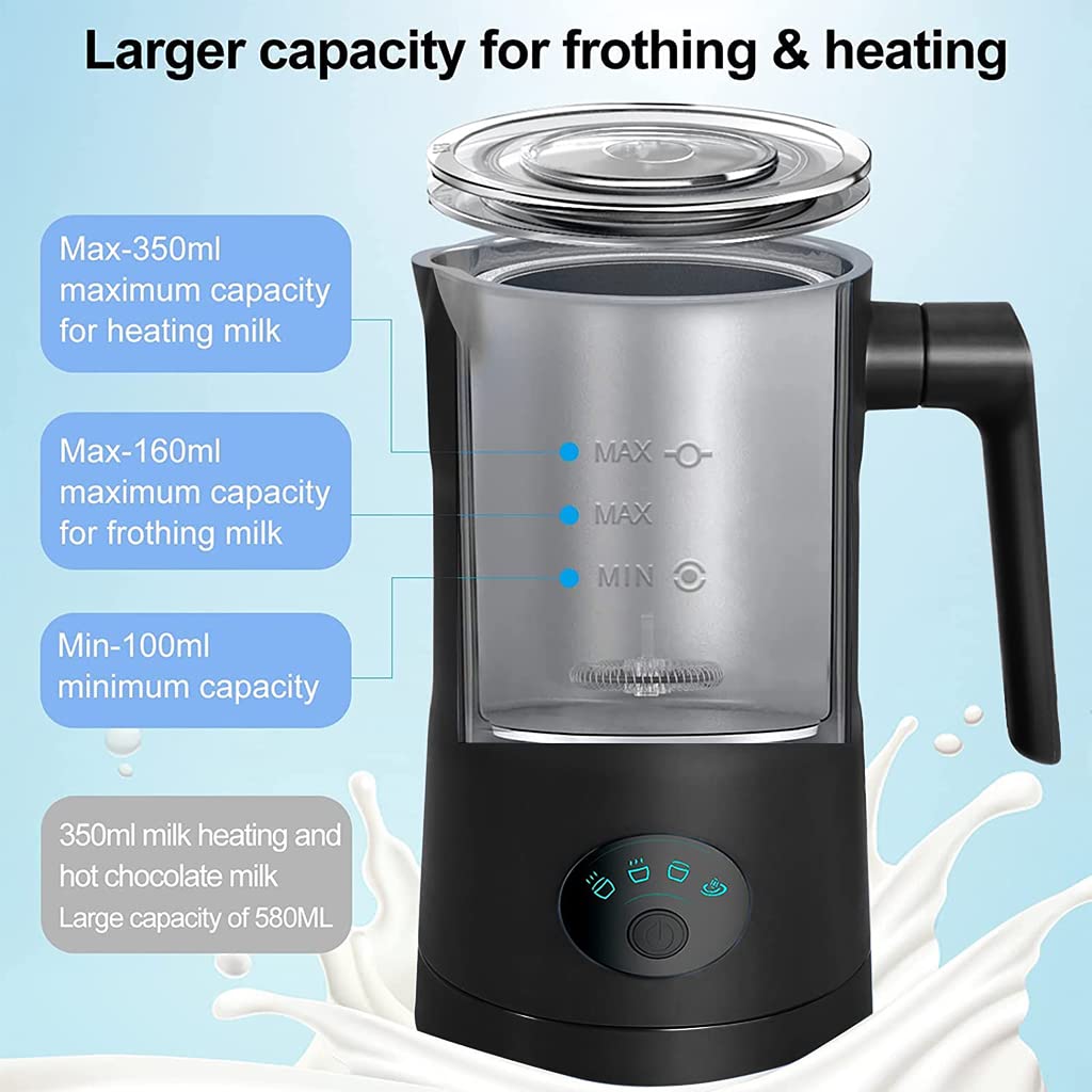 HASTHIP Electric Milk Frother for Coffee 350ML 4 in 1 Coffee Machine with Milk Frother Electric Foam Maker 400W Automatic Milk Shaker Mixer Machine Hot & Cold Frothing Milk Heater Electric Foamer