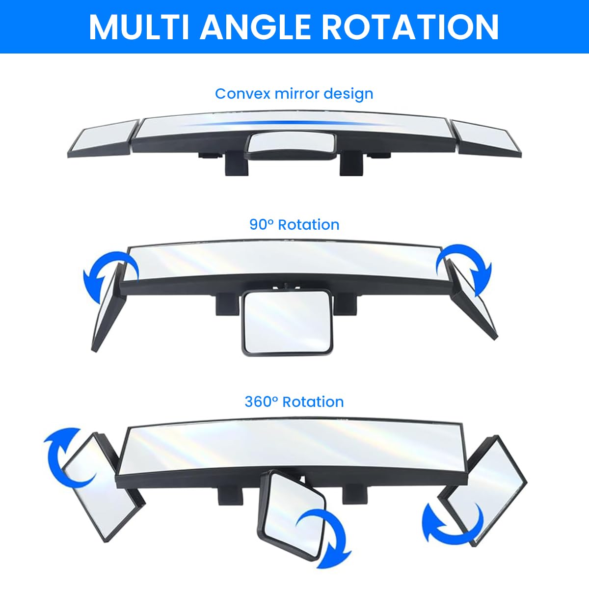 STHIRA Rear View Mirror for Car with 15 Inch HD Wide Angle and Triple Rotatable Mirrors | Easy Clip On Installation