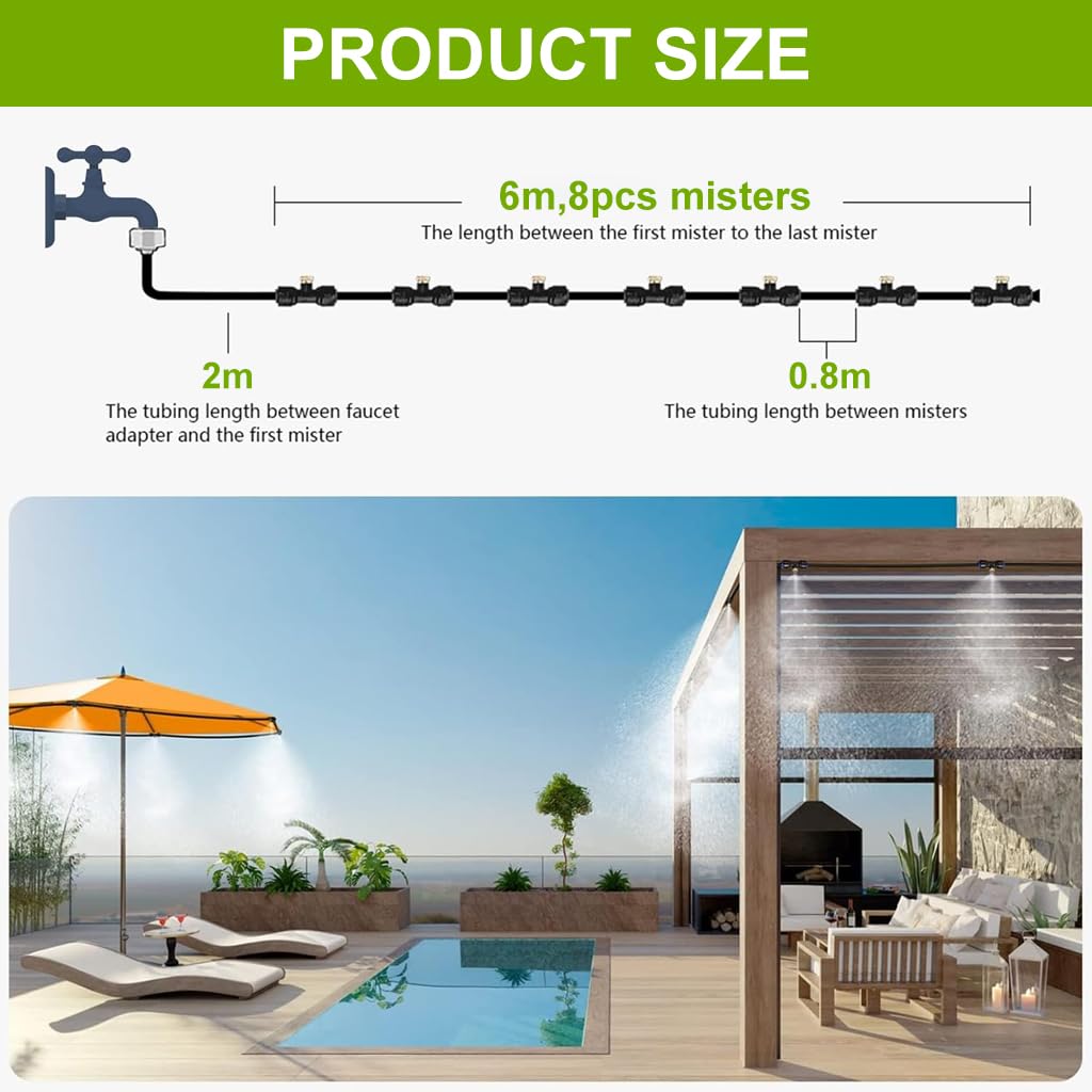 HASTHIP Cool Mist Spray System for Patio and Garden with 26ft PE Tubing and 8 Nozzles