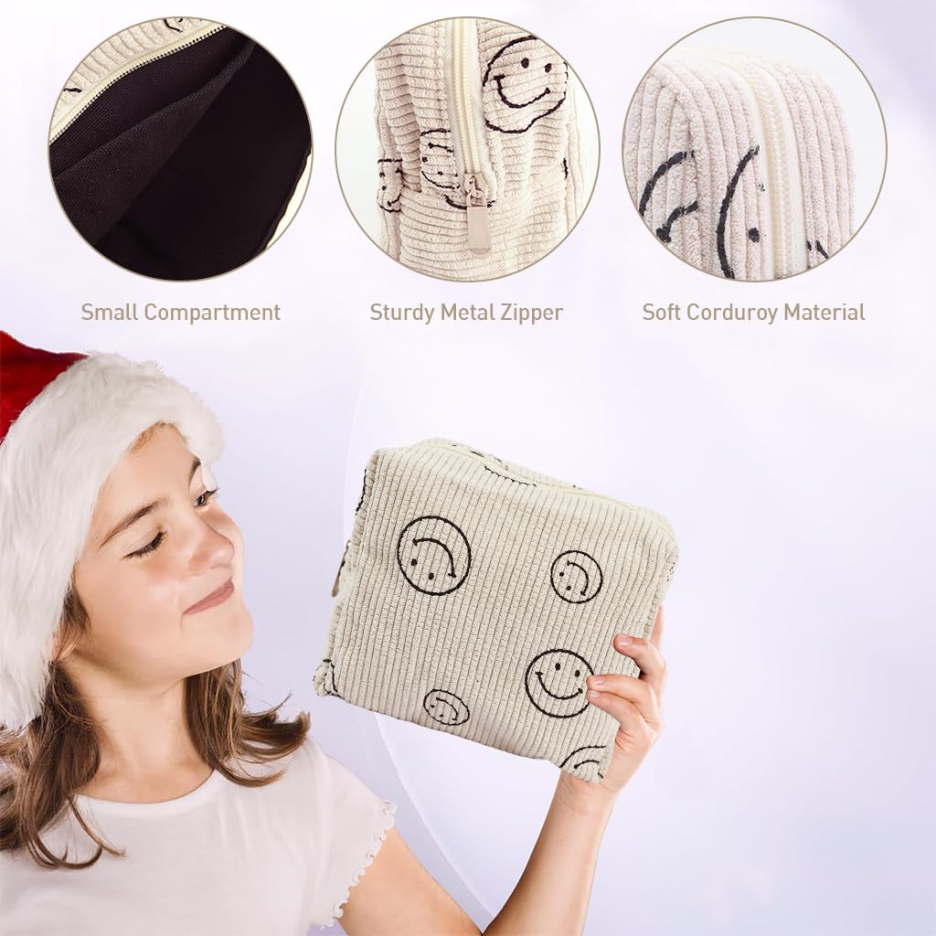 Palay Small Makeup Pouch for Travel with Secure Zipper Closure 18x9x13 cm Beige | Corduroy