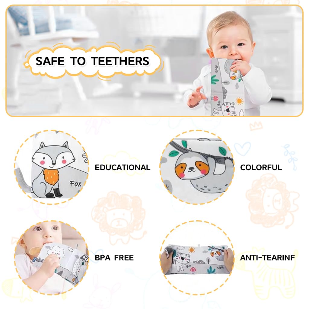 SNOWIE SOFT Elephant Baby Books for Early Learning with 3D Tails & 3 PCS Fabric Set | Sensory Toy