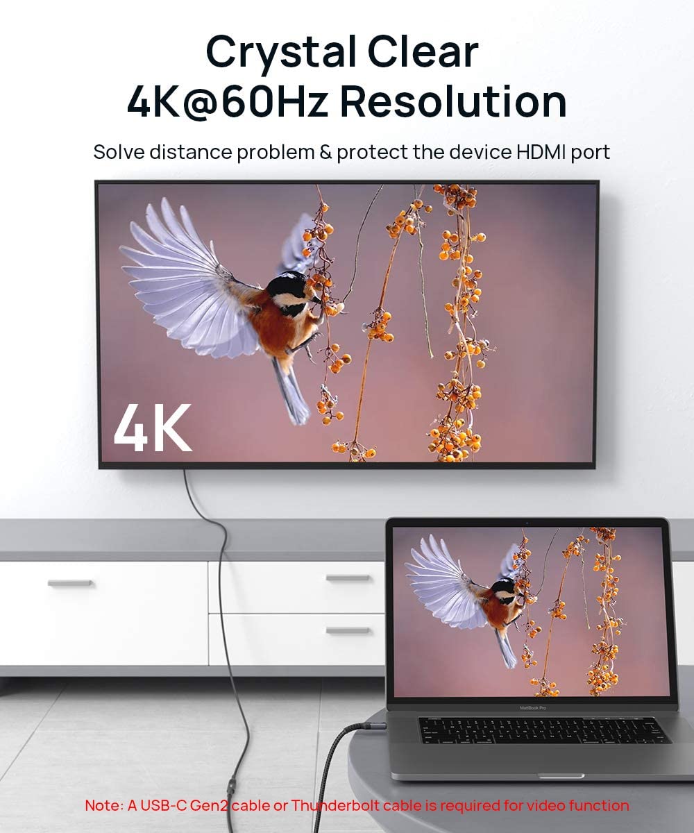 JSAUX Type C Extension Cable 6.5Ft for Fast Charging and 10Gbps Data | Metal Connectors