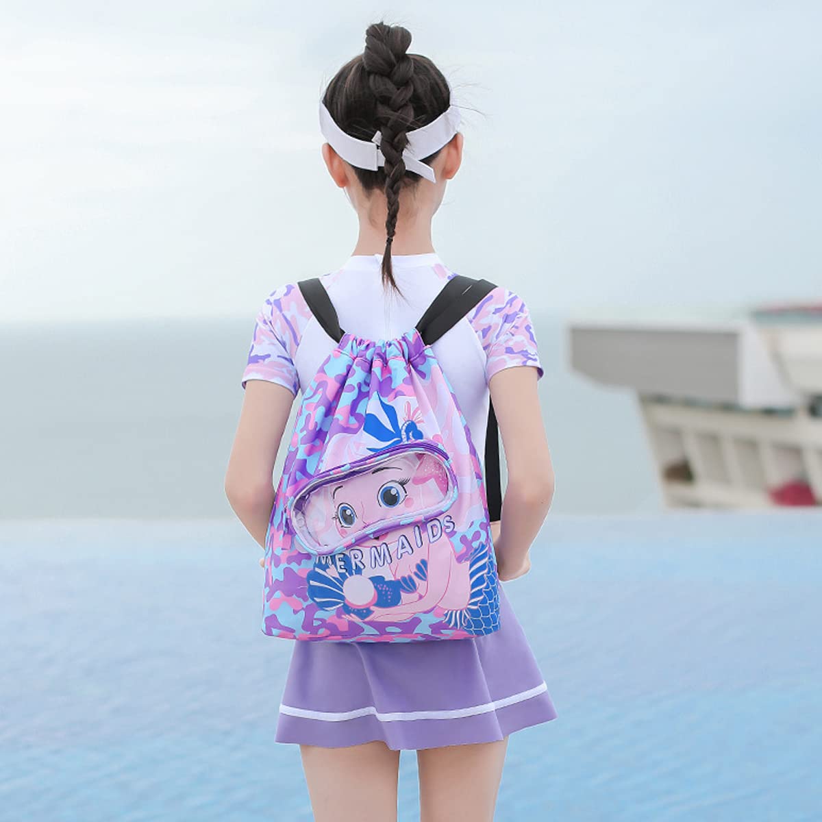 PALAY® Swimming Bag for Kids Cartoon Print Shoulder Bag for Kids Large Capacity Backpack for Girls Wet Dry Separation Beach Bag Storage Bag for Clothes, Swimming Goggles