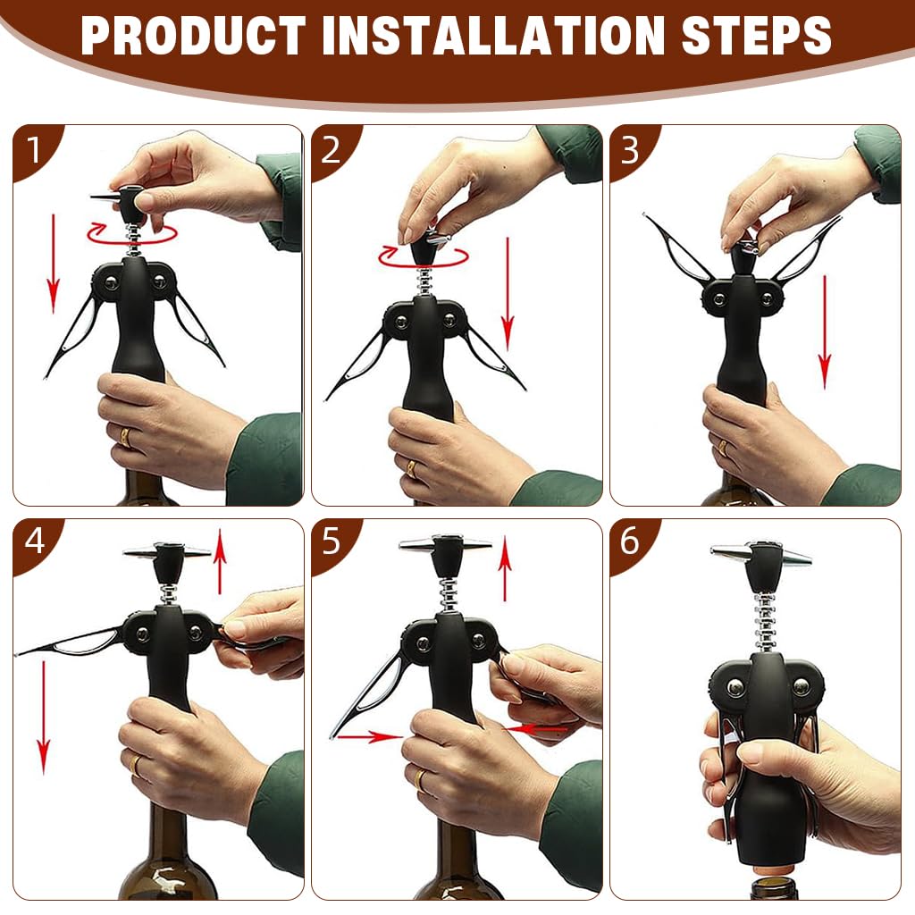 ZIBUYU Wine Accessories Set for Opening and Serving | 3Pcs Zinc Alloy Winged Corkscrew