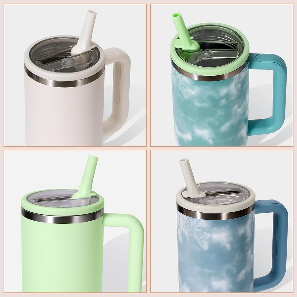 HASTHIP Lids for Stanley Cup 40oz Replacement Set with Folding Straw Seal Tight Design | White and Green