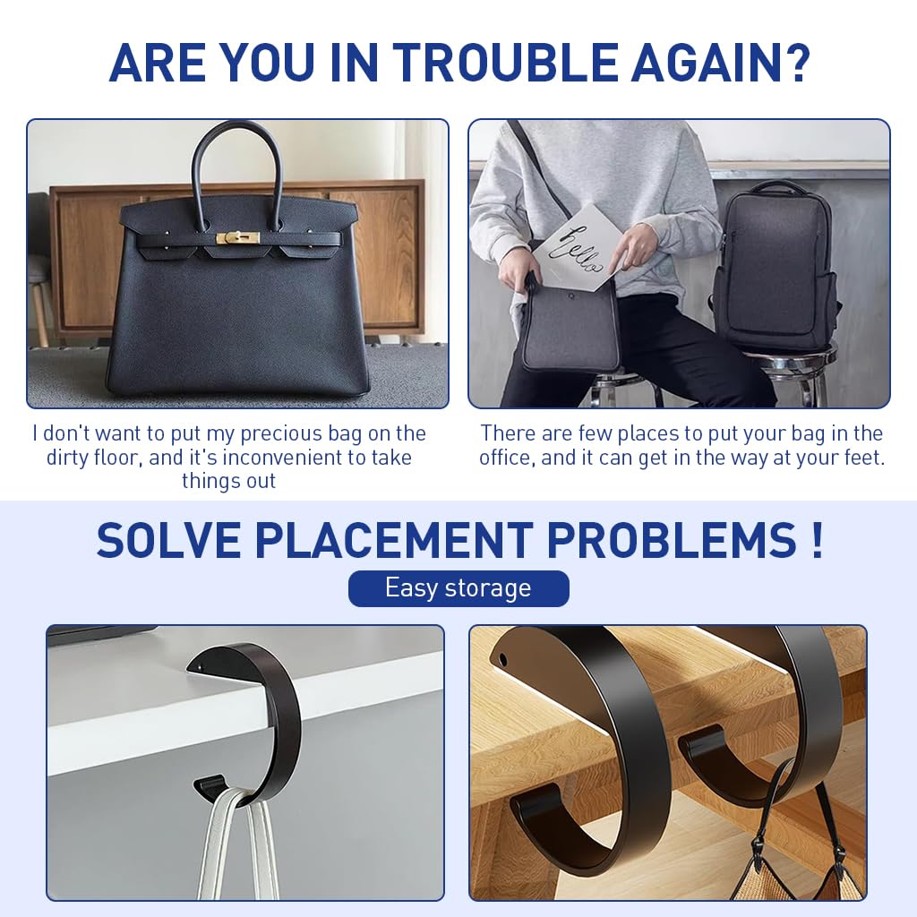 HASTHIP Desk Hanging Hooks for Bags and Headphones featuring C Shape Design 2pcs Set