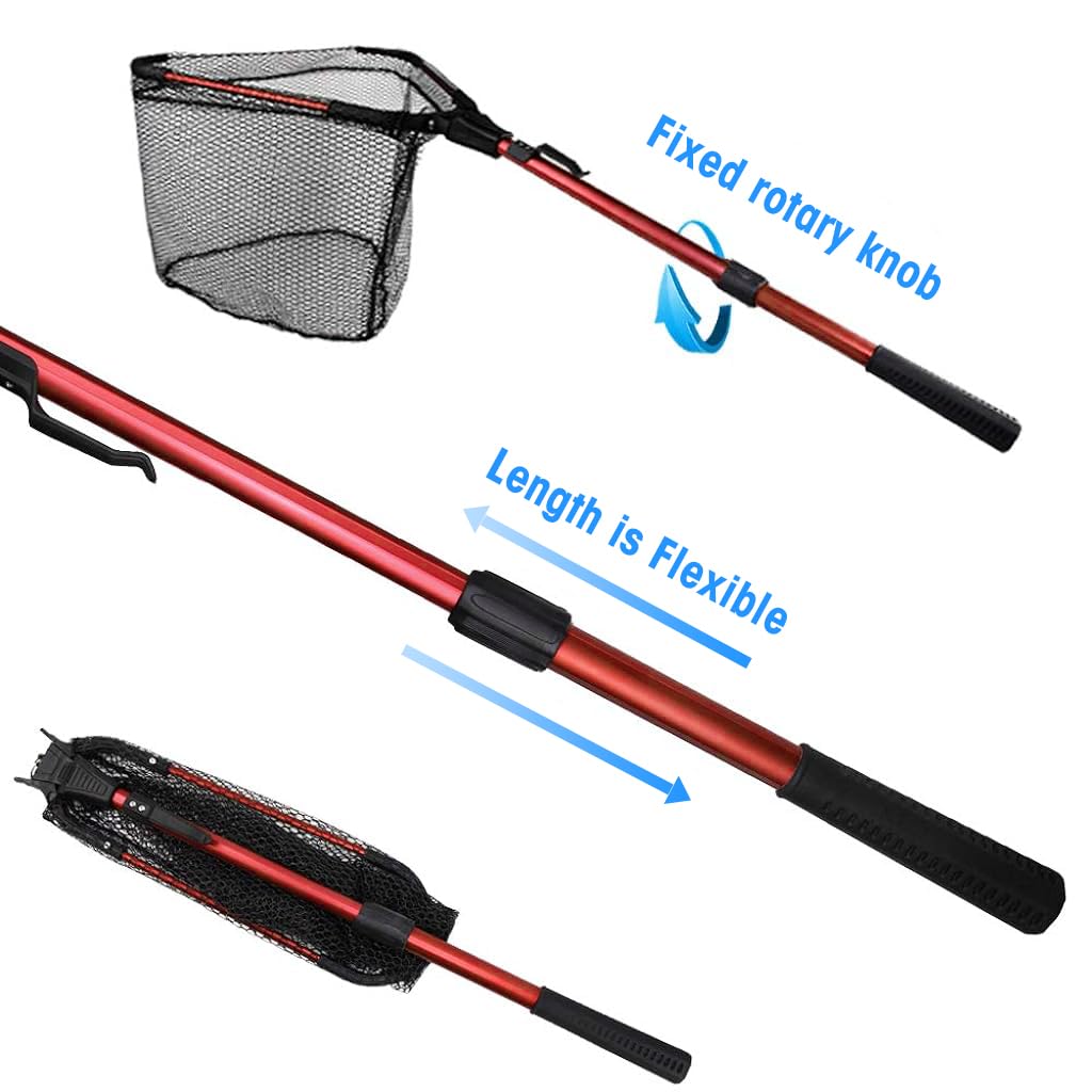 Proberos® Retractable Fishing Net, Portable Aluminum Alloy Fishing Net Folding Triangle Wide Fishing Landing Net Telescopic Fishing Net Catcher Suitable for Fish Under 5 KG (2.1M)