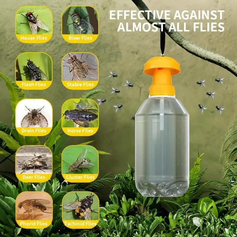 ZIBUYU Cap Dispensers for Fly Trap Attractant 4Pcs with Wick System and Hanging Loop | Reusable Plastic Outdoor Fly Control