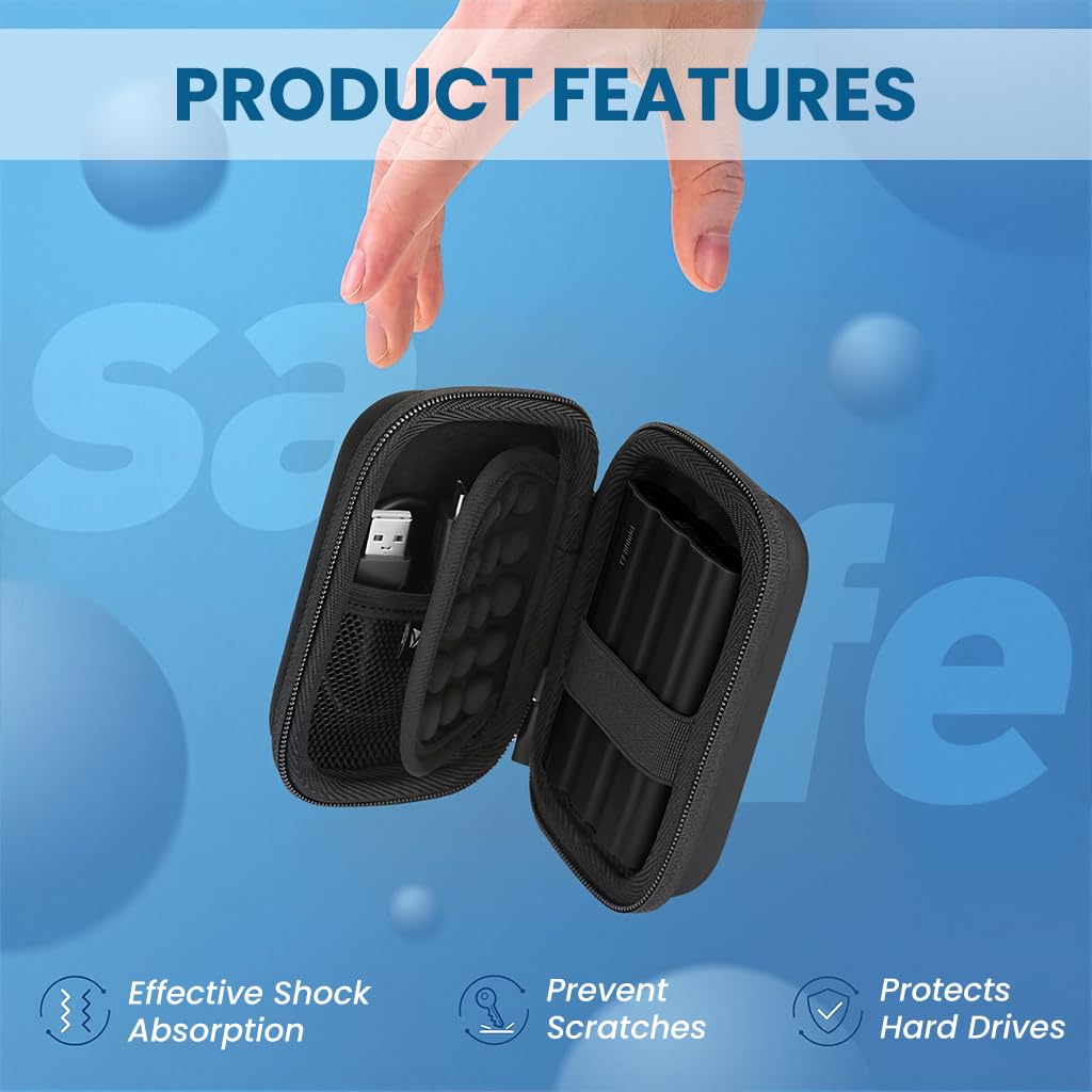 ZORBES SSD Storage Bag for Samsung T7 Shield with EVA Hard Shell and Built in Mesh Pocket