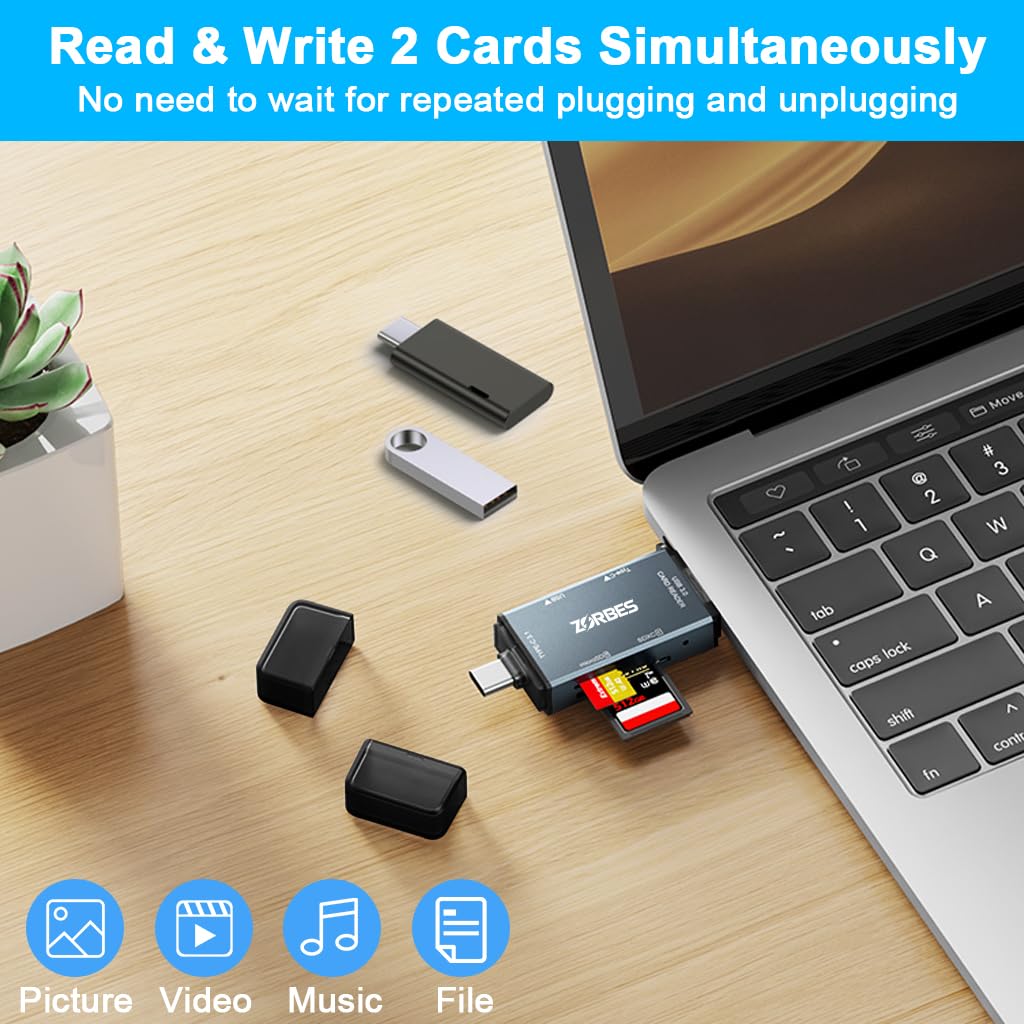 ZORBES Card Reader with USB 3.0 and Dual Type-C & USB Ports for SD and TF Cards | Fast Data Transfer