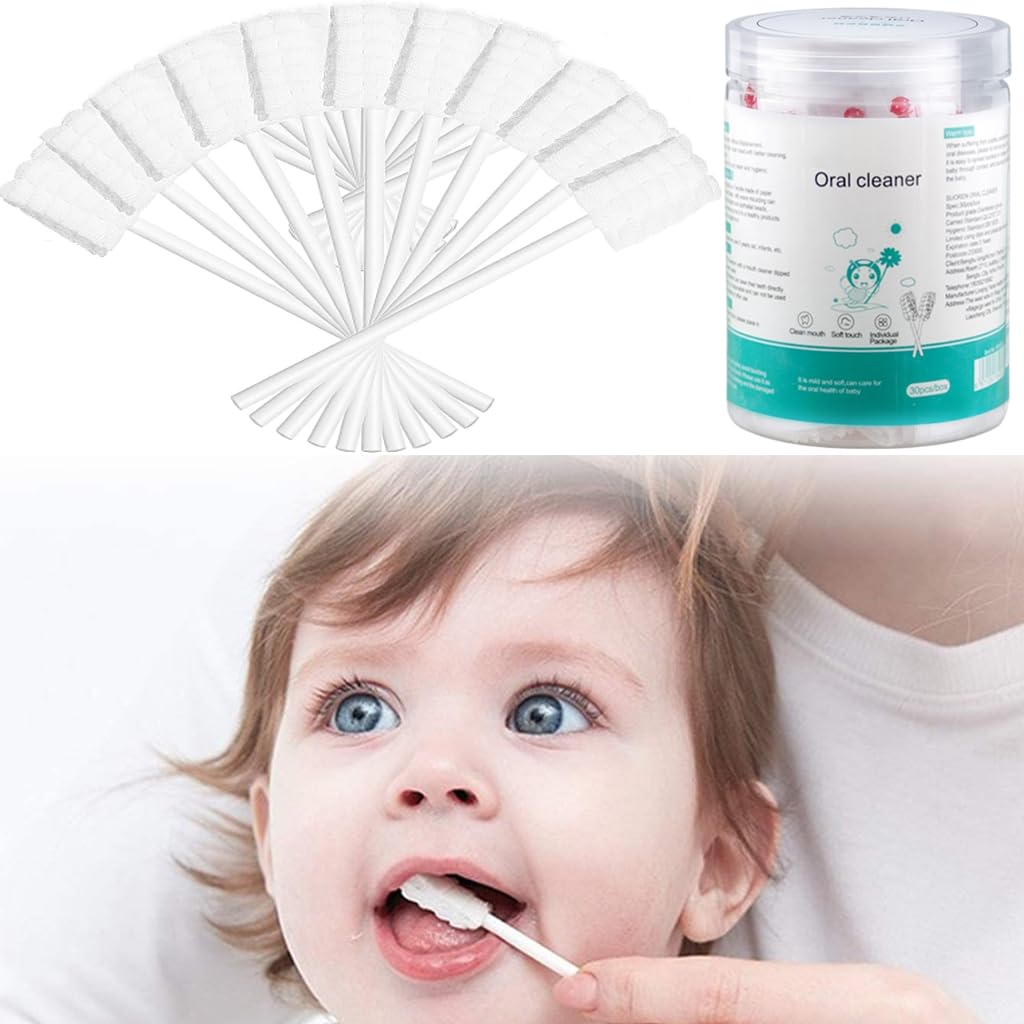 SNOWIE SOFT® 30Pcs Baby Oral Cleaning Swabs Disposable Tongue Cleaner Cotton Swab Infant Dental Cleaning Swabs for 0-24 Month Baby