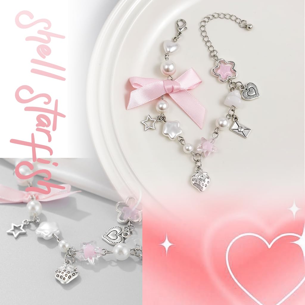 SANNIDHI Bracelet for Girls featuring Star Strawberry and Heart Charms | Adjustable Y2K Gift