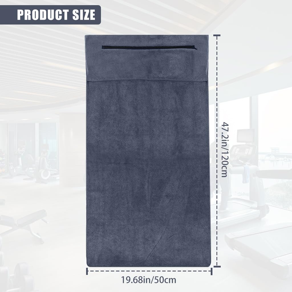 PROBEROS Gym Towel 47x19 for Workout and Yoga with Zipper Pocket | Quick Dry Microfibre