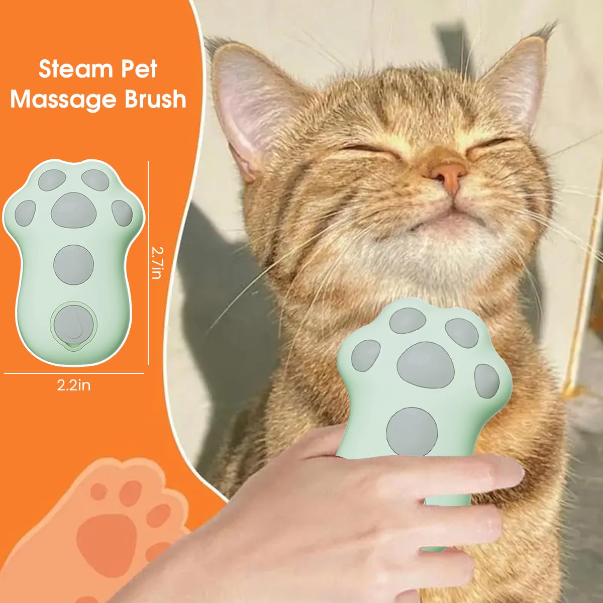 Qpets® Electric Pet Steam Hair Brush 3 in 1 Bath-free Pet Steam Cleaning Brush with UV Light USB Rechargeable Steam Massage Brush Cartoon Grooming Brush Pet Hair Brush Remove Mat Shedding