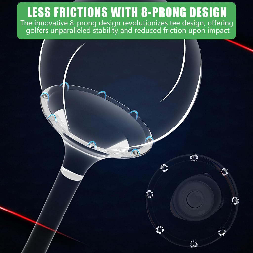 Proberos Golf Tees for Drivers featuring 8 Prong Design and 3.26 in Transparent Plastic | 20 Pcs