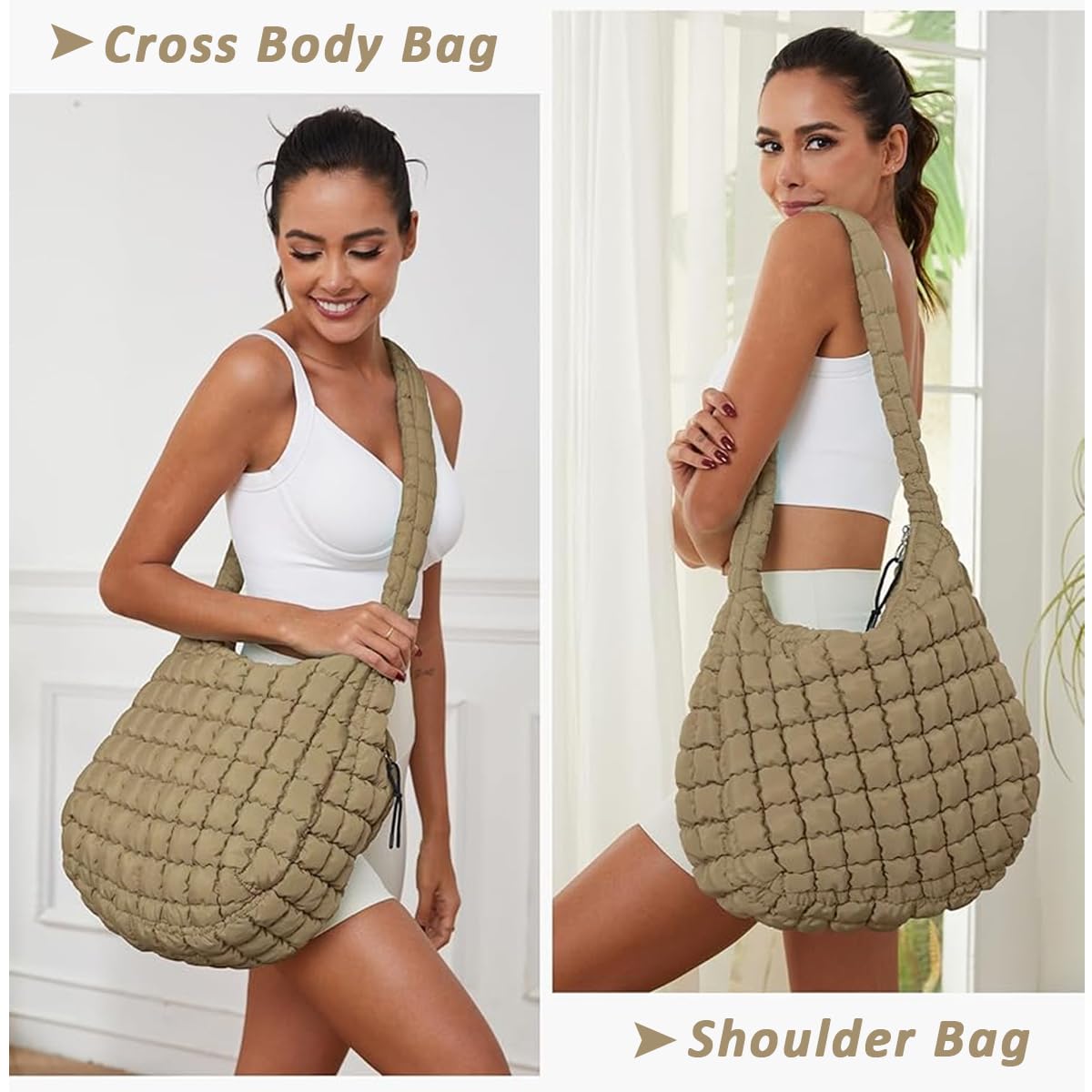 PALAY Soft Tote Bag for Work and Travel featuring Quilted Puffy Design in Brown | Versatile Shoulder and Crossbody Carryall
