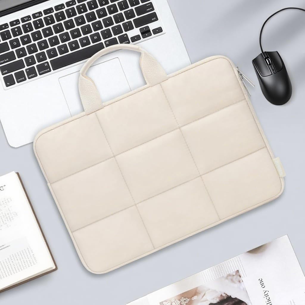 ZORBES Laptop Bag 13 inch for Travel and Work featuring Dual Zipper and Quilted Design | Beige