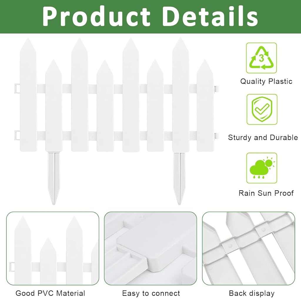 HASTHIP Outdoor Garden Fence Border - Garden Edging Fence Decorative - White Garden Picket Fence Panels - Weather-Proof PVC Garden Fence Decorative - Flower Bed Fencing for Pathway, Yard,  Lawn