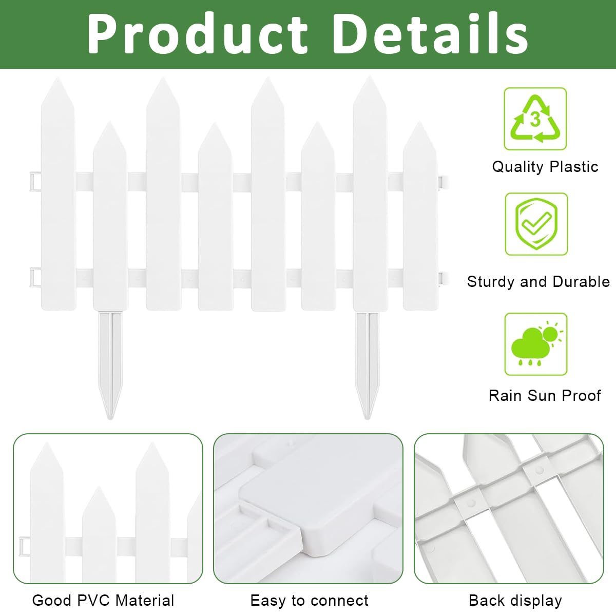 HASTHIP Garden Fence Border Edging for Flower Beds featuring Pointy Stake Connection 12PCS PVC