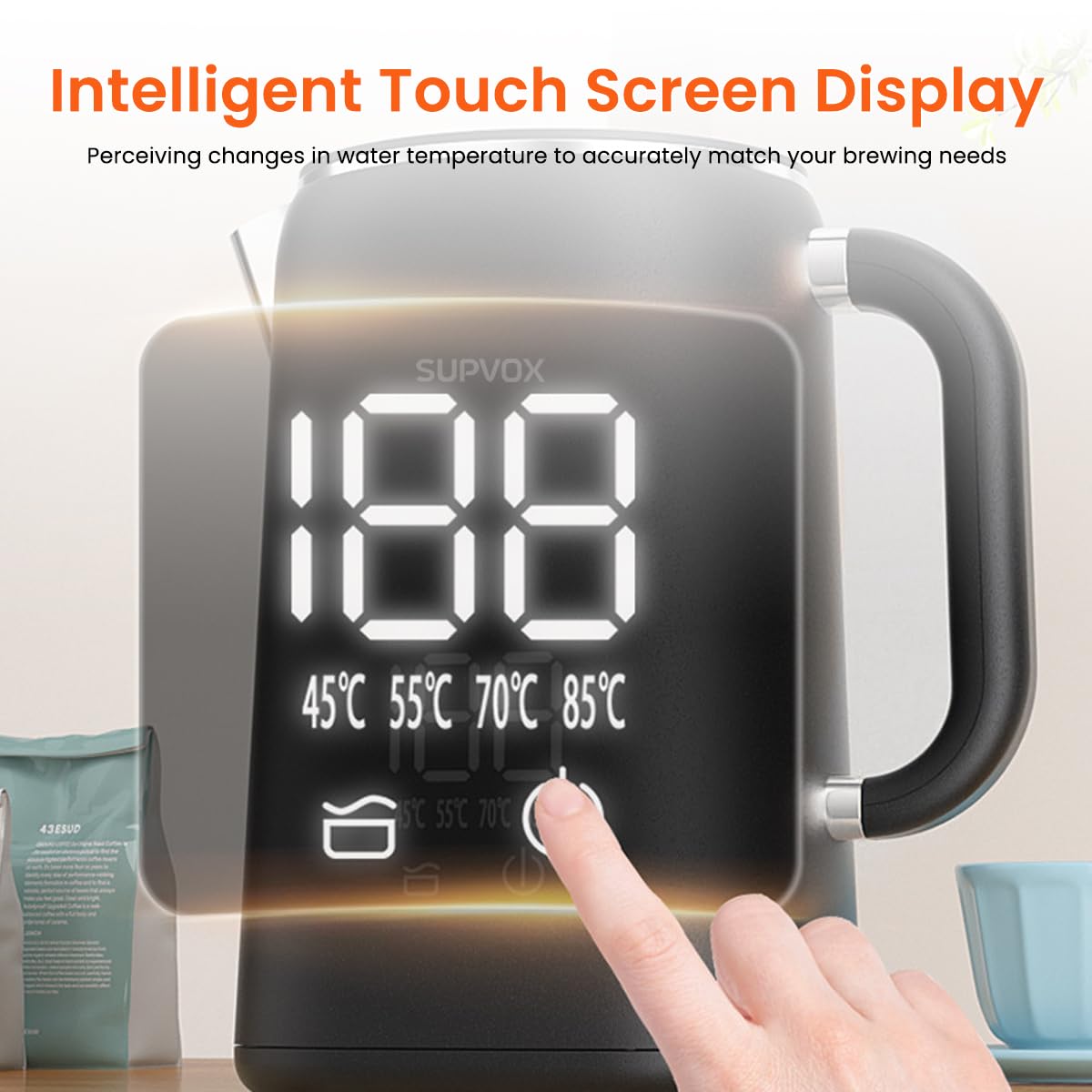 Supvox Electric Kettle for Hot Water with 1.7L Capacity and LCD Temperature Control | 304 Stainless Steel