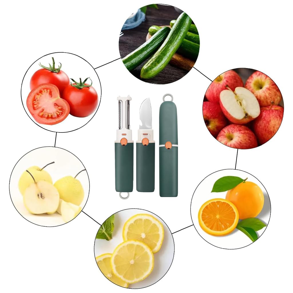 HASTHIP 4 in 1 Fruit Peeler for Kitchen Use with Dual Head Design and 7.8 in Portable Body | Stainless Steel Blades