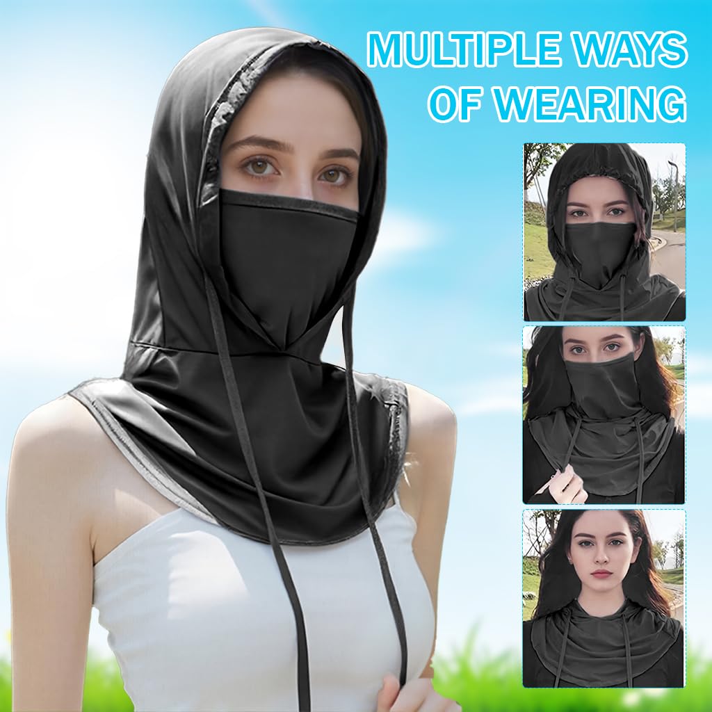 Optifit Face Mask for Bikers with UPF 50+ Sun Protection featuring Ice Silk Hood | Black