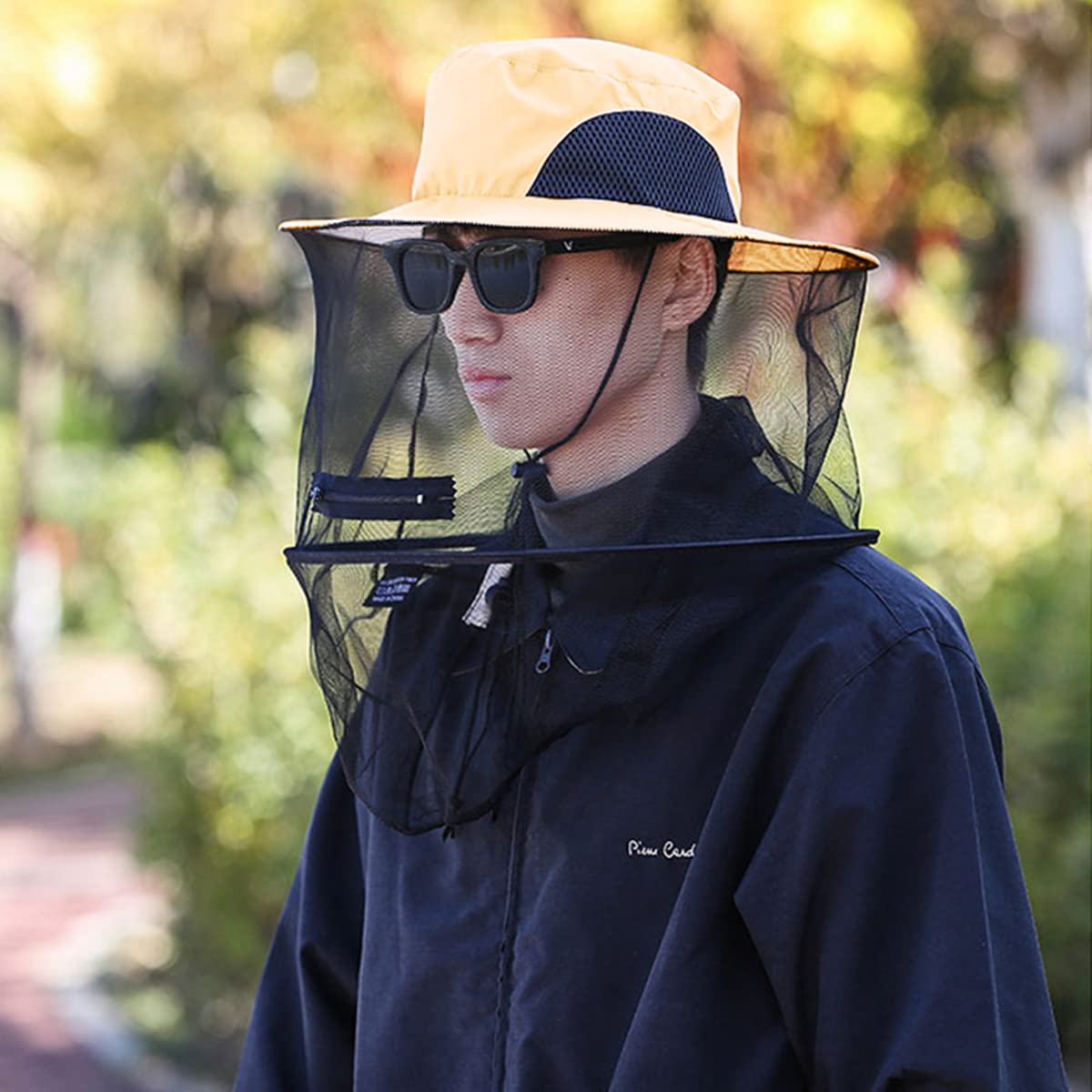 Proberos Mosquito Net Hat for Outdoor Fishing with 37 cm Brim and Zipper Mesh Cover | Polyester Cotton Foldable Design