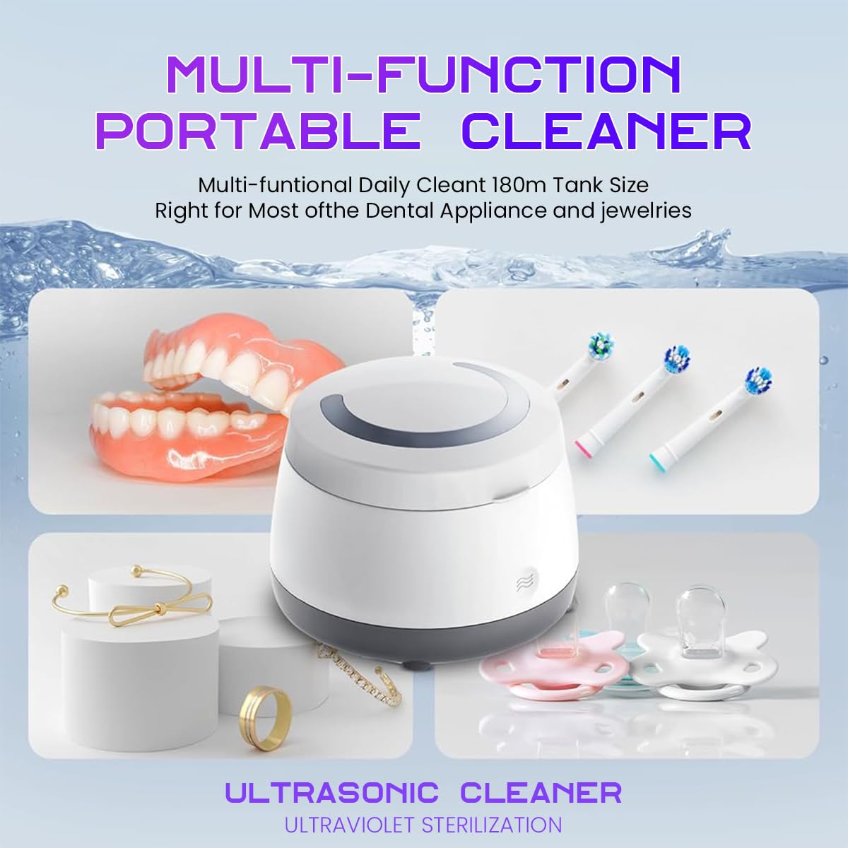 HASTHIP Ultrasonic Retainer Cleaner for Dentures and Jewelry with UV Light | 43000Hz 304 Stainless Steel Chamber